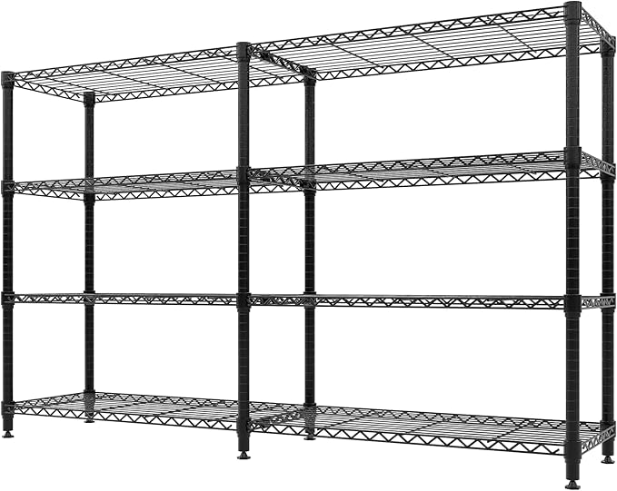 Garvee Storage Shelves 60" W Heavy Duty Metal Shelving Unit, 4-Tier Wire Rack Shelving for Kitchen Garage Storage, Load 1060LBS, Adjustable Wire Shelf for Pantry Room Basement, 13.8" Dx59.5 H, Black