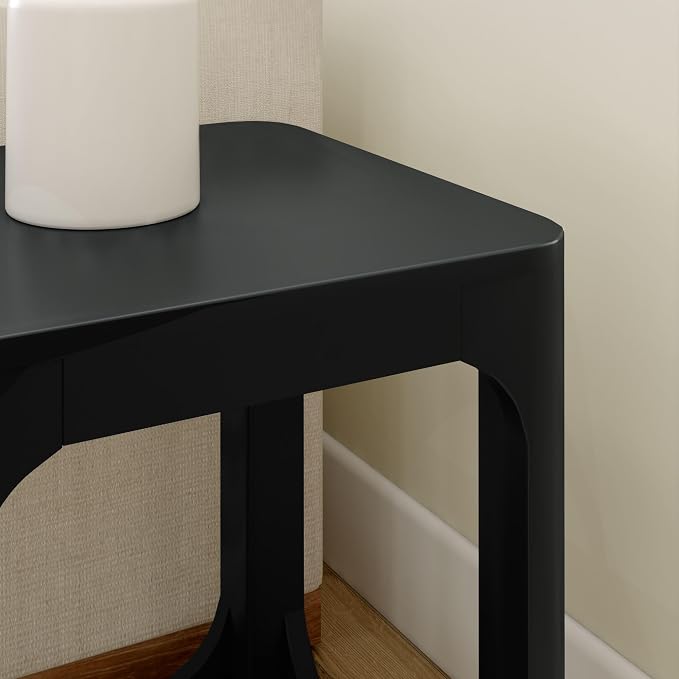 Plank+Beam Modern Rounded Square Side Table with Shelf, Solid Wood End Table for Living Room, 20in, Black