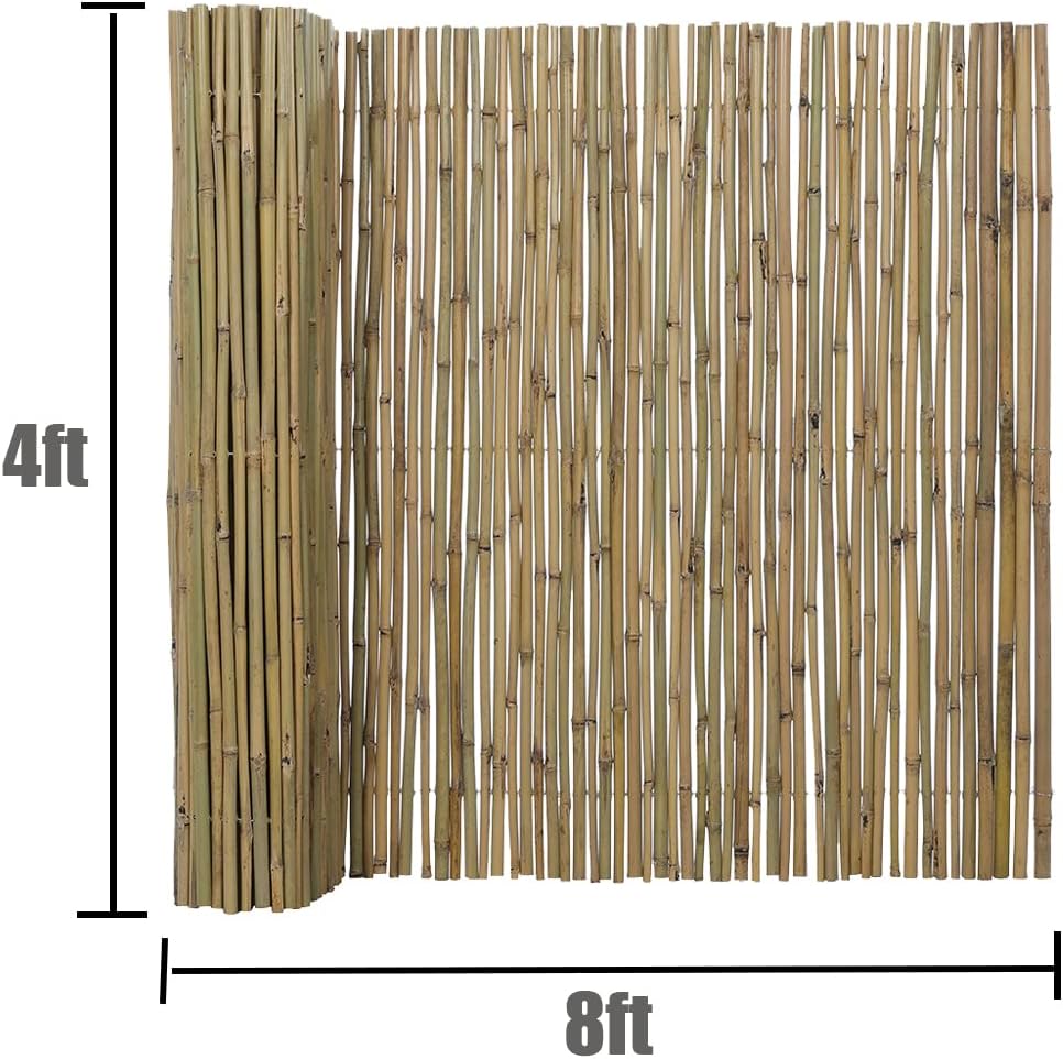 4Ft High x 8 Ft Long x 0.7In D Bamboo Fencing, Natural Bamboo Fence Rolls, Eco-Friendly Privacy Fencing for Outdoor Balcony Patio Garden Border Pool
