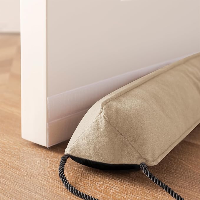 Sunolga 2 Packs 36 Inches 2.2LB Weighted Door Draft Stopper Filled with Glass Beads & Cotton, Removable Machine Washable Sound Proof Under Door Draft Blocker with Anti-Abrasion Bottom for Door, Beige