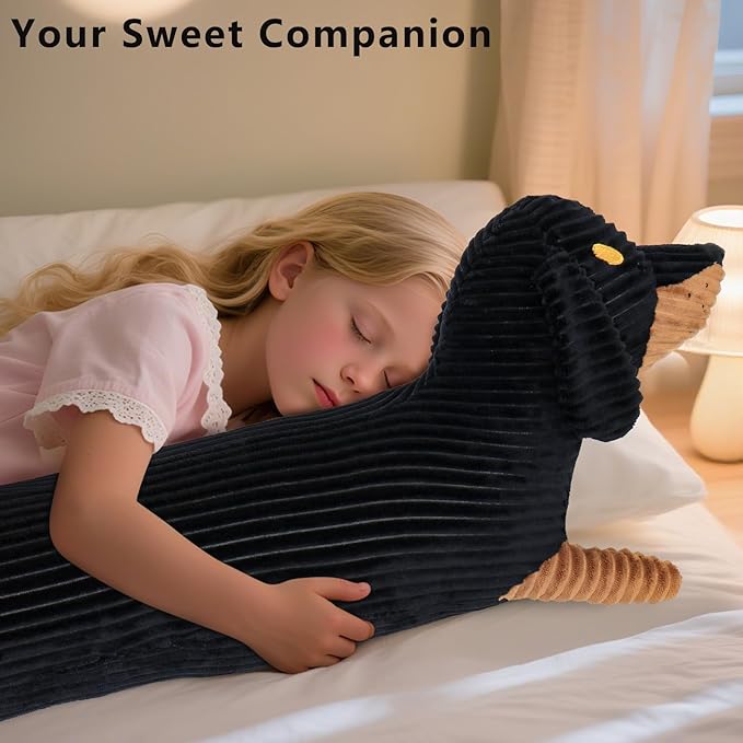 Dachshund Stuffed Animal 36 in Black, Weiner Dog Stuffed Animal Long Body Pillow, Cute Funny Large Dachshund Toys Plush Decor Ideal Gift for Kids and Adults