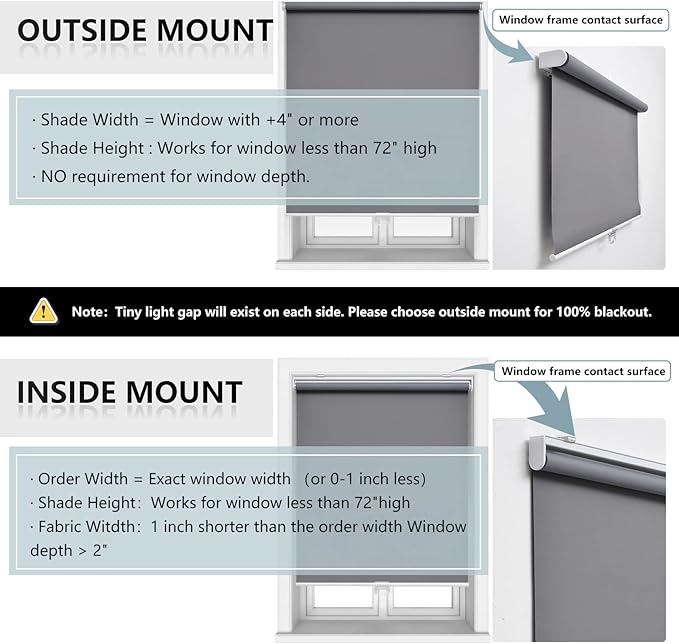 Cordless Roller Shades Blackout Blinds for Windows Room Darkening Rolled Up Shades with Spring System, UV Protection Window Shades Door Blinds for Home and Office (76" W x 72" H, Grey)