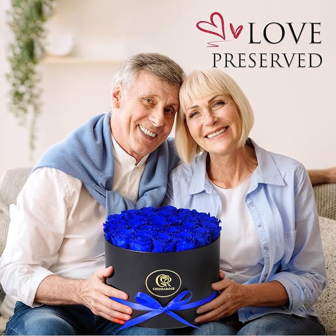 Forever Flowers Preserved Roses - 27 Preserved Flowers for Delivery, Forever Blue Rose Gifts for Women Mom Gifts for Birthday Anniversary Flower Gift for Women Wife Her Grandma Mothers Day
