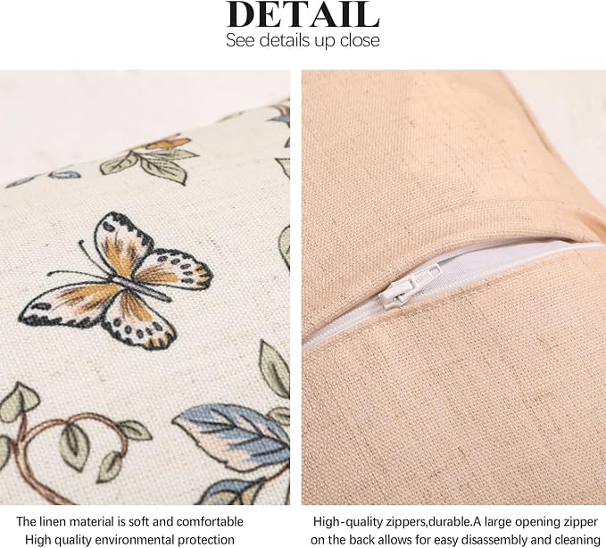 ISAENNE Designer Linen Throw Pillow Cover,Set of 2,28"x12"-Cornucopia A | Elegant French Rectangle Pillow Cover,Concealed Zipper,Floral and Bird Pattern,Sofas,Bedroom,Living Room,Lounge Chairs