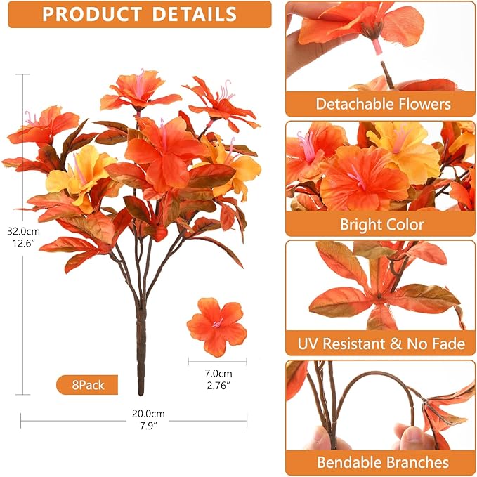 Hommyea Artificial Fake Fall Flowers for Outdoor Decor 8 Bundles UV Resistant Artificial Plants Outdoor Look Real Faux Silk Autumn Flowers for Porch Planters Garden Yard Decorations