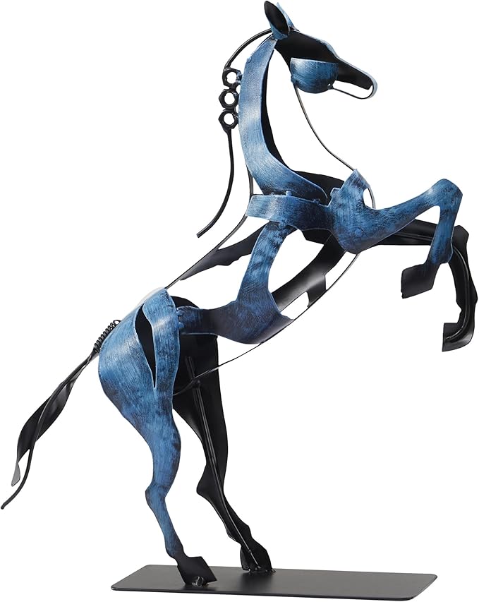 SunBlogs Art Metal Horse Statue Décor, Handmade & Hand-Painted Modern Western Horse Decoration, Rustic Iron Sculpture Gifts for Home Office for Horse Lovers (Blue)