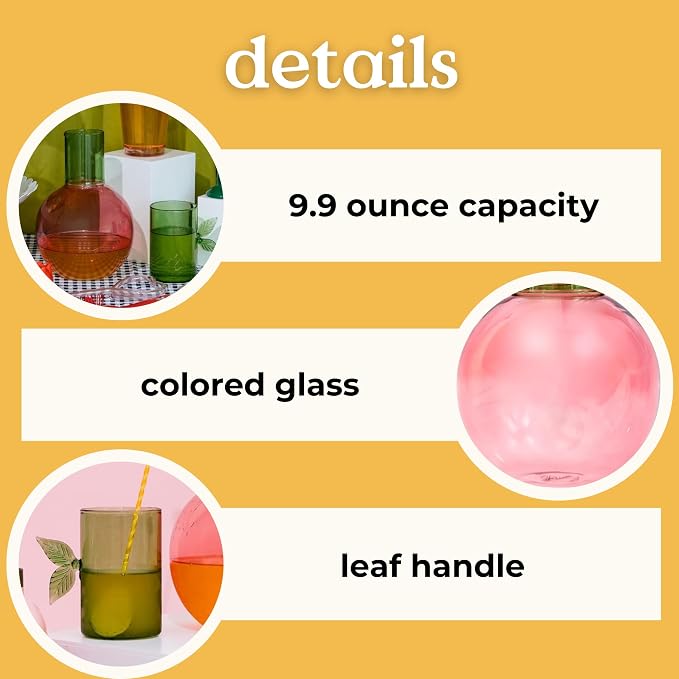 ban.do Cute Glass Water Carafe, Cherry | Colored Glass Bedside Water Pitcher, Novelty/Unique/Fruit Pitcher and Cup Set for Functional Home Decor