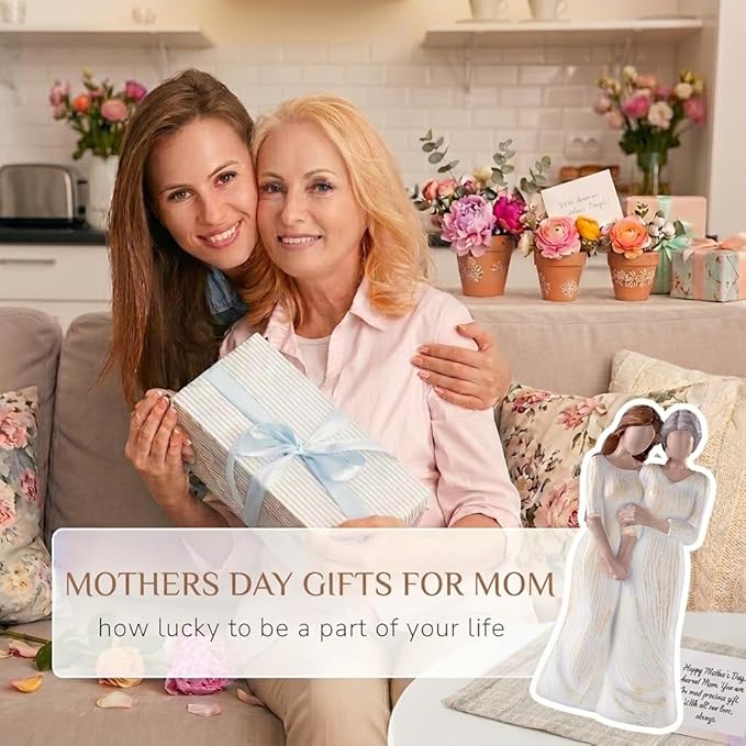 Storieme Mom Birthday Gifts from Daughter: 7.7" Hand-Painted Mother Daughter Resin Figurine Statue - Sentimental Mothers Day Home Shelf Decor for Women