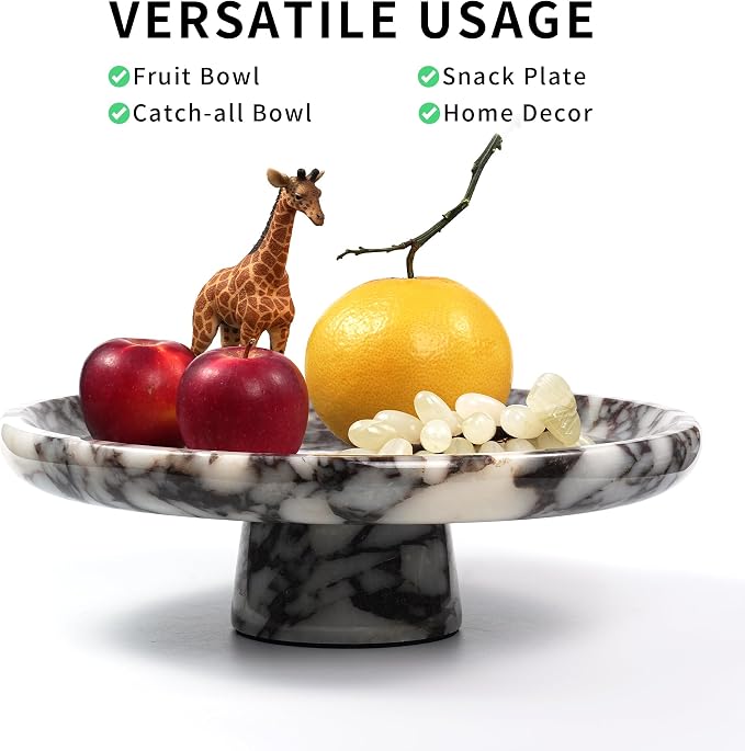 Marble Fruit Bowl for Kitchen - 11.8" Decorative Stone Pedestal Bowls for Home Decor, Footed Fruits Holder For Dining Table Counter Organization