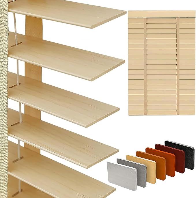 2" Slats Wood Blinds for Indoor Windows: Solid Wooden Blackout Blinds & Shades,Black Out Privacy Horizontal Blinds for Home Bedroom Bathroom Living Room Windows and Doors 59.5" WX64 H Beige