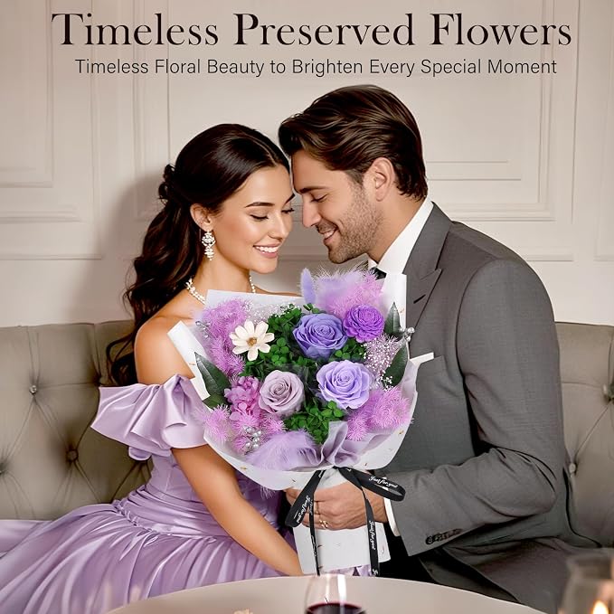MAMAMIKO Preserved Flowers Bouquet - Forever Flowers for Delivery, Real Eternal Roses Bouquet, for Mom Grandma Wife, Anniversary Birthday Gifts for Women