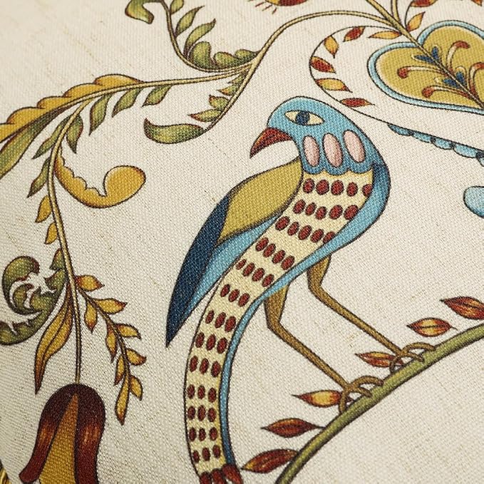 patdrea Designer French Vintage Linen Throw Pillow Cover,18"x18"-Wensel C | RusticDecorative Pillow Case,Bird and Floral Pattern,Cushion Coverfor Couch Living Room Bedroom Sofa