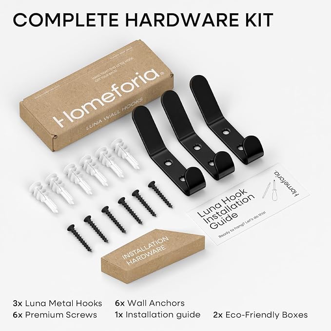 Homeforia Wall Coat Hook Rack - Set of 3 - Black Metal Hooks for Hanging Coats - Hat Hooks - Hat Hangers for Wall