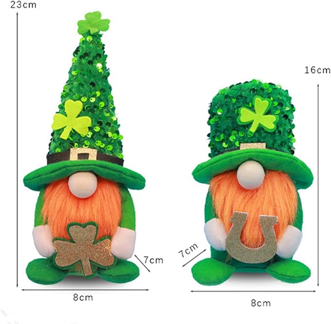 Eimilaly Lucky Clover Gnomes for St. Patrick's Day Decor, Spring Gnomes Set Ornaments for Garden or Theme Party Gnome Decor - 2PCS