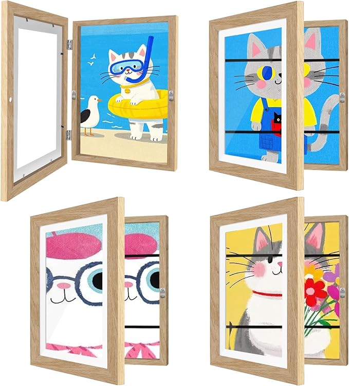 4 Pack Kids Artwork Frames Changeable 10 x 12.5 Inch Children Art Projects Kids Art Frames Front Opening Picture Display Frame, Wood