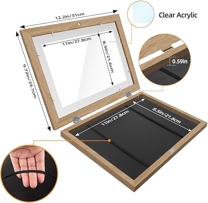 4 Pack Kids Artwork Frames Changeable 8.5 x 11 Inch Children Art Projects Kids Art Frames Front Opening Picture Display Frame, Wood