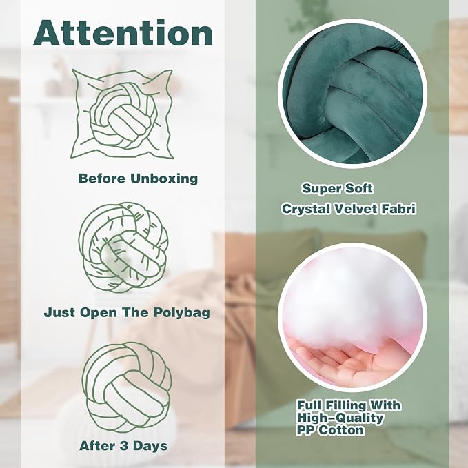 Yerliker 4 Pcs Knot Pillow Ball, 8.7 Inches Soft Home Decorative Round Throw Pillow Handmade Knotted Plush Accent Cushion Gifts for Nursery Decor Home Bed Sofa Bedroom Decoration(Green Series)
