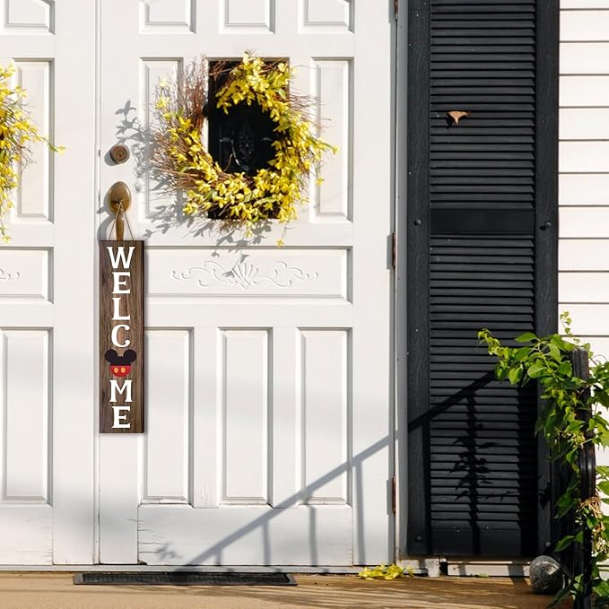 15.7'' Cute Mouse Seasonal Interchangeable Home Sign for Front Porch,18pcs Interchangeable Hanging Vertical Welcome Door Sign for Farmhouse/Wall/Porch Decor and Housewarming Gift