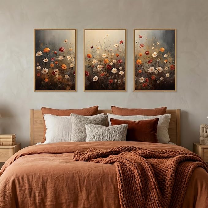 KAIRNE Moody Colorful Wildflower Framed Canvas Wall Art Set,Vintage Daisy Floral Wall Decor,Watercolor Flowers Art Prints,Rustic Botanical Artwork for Living Room,Bedroom,Farmhouse,Office-16 x24 x3