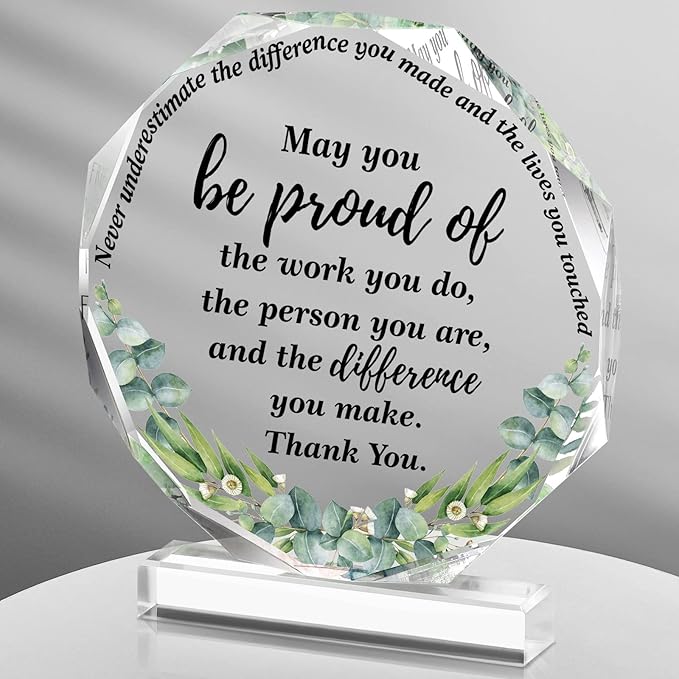 Yinder Thank You Gifts for Women Appreciation Gifts for Coworker Employee Nurse Teacher Leader Boss Inspirational Quotes Acrylic Desk Decor for Home Office Farewell Retirement