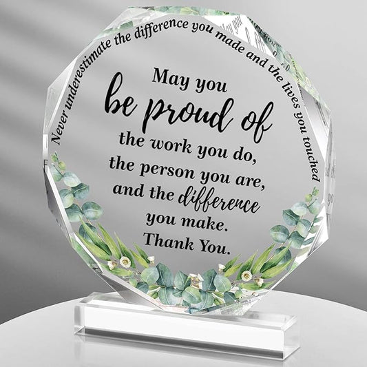Yinder Thank You Gifts for Women Appreciation Gifts for Coworker Employee Nurse Teacher Leader Boss Inspirational Quotes Acrylic Desk Decor for Home Office Farewell Retirement