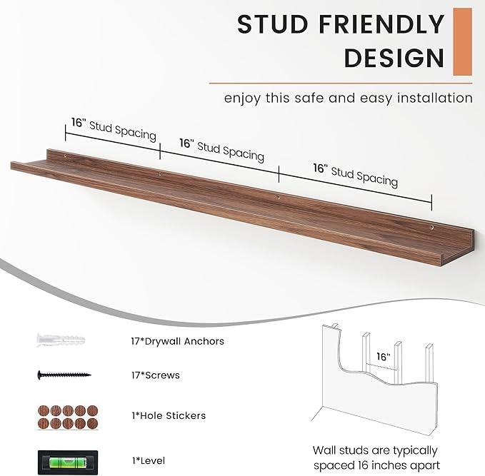 FLYJOE Floating Picture Ledge Shelves for Wall Set of 4, 56 Inch Wall Shelves with Lip Long Large Nursery Book Shelf for Toys Storage Kids Bookshelf Wall Mounted Living Room Bedroom Decor Frames