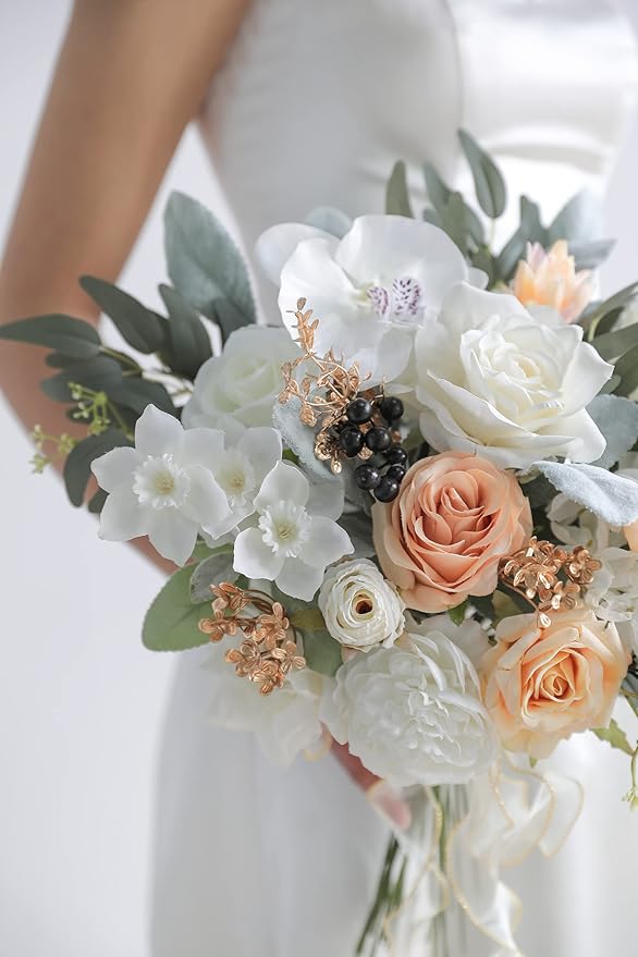 rongflower White Artificial Flowers Combo Silk Mix Fake Flowers Leaf for DIY Wedding Bouquets Centerpieces Arrangements Party Baby Shower Home Decorations