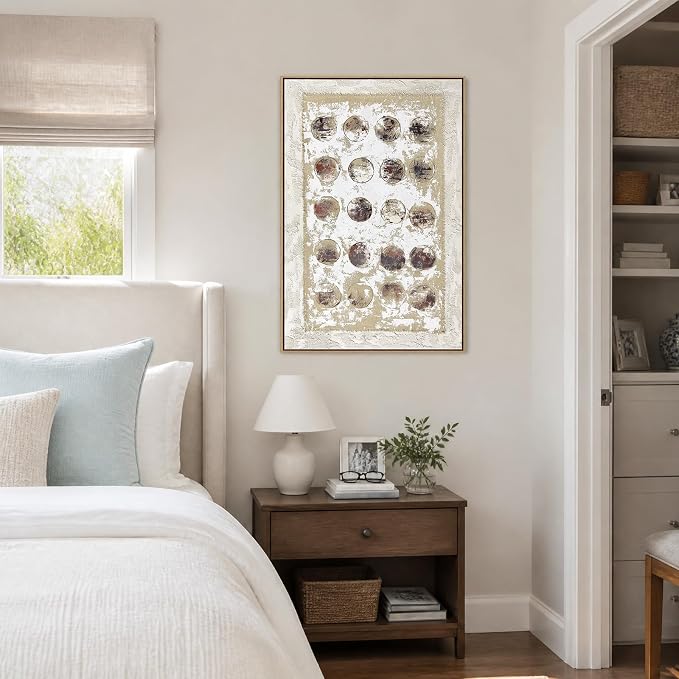 SAFERRYHOME Abstract Textured Hand Painted Wall Art, 24"x36" Framed | Large Terracotta Neutral Minimalist Framed Wall Decor, Modern Geometric Circle Painting Artwork for Home Office Living Room