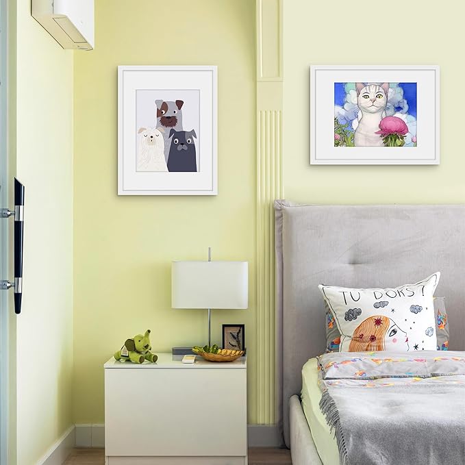 Picrit 12x16 Picture Frame Set of 12, Display 8.5x11 with Mat or 12x16 without Mat, Photo Frames for Wall Mounting Display, White