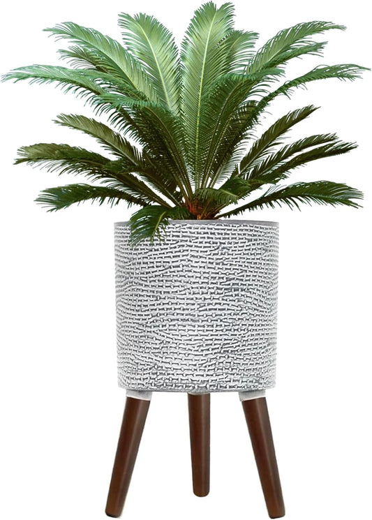 Flower Pot with Legs Tall Flower Pot with Drainage Holes for Indoor and Outdoor Decorative Planting (Gray Wave, 12 Inches)