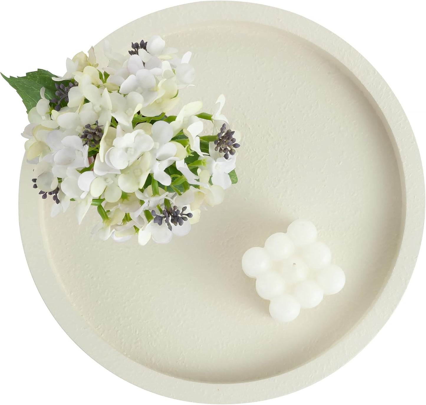 Hanobe Decorative Tray for Coffee Table: Round Ottoman Tray for Living Room 12" Modern Dining Table Organizer Decor Dresser Display Entryway Countertop Cream White