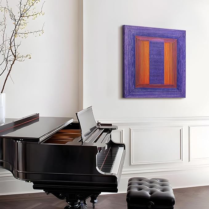 Modern Minimalist Abstract Geometric Textured Wall Art for Living Room | Original Hand-Painted Purple & Orange Block Lines Oil Painting Artwork for Bedroom Office Hallways, Square Wall Decor 24x24"
