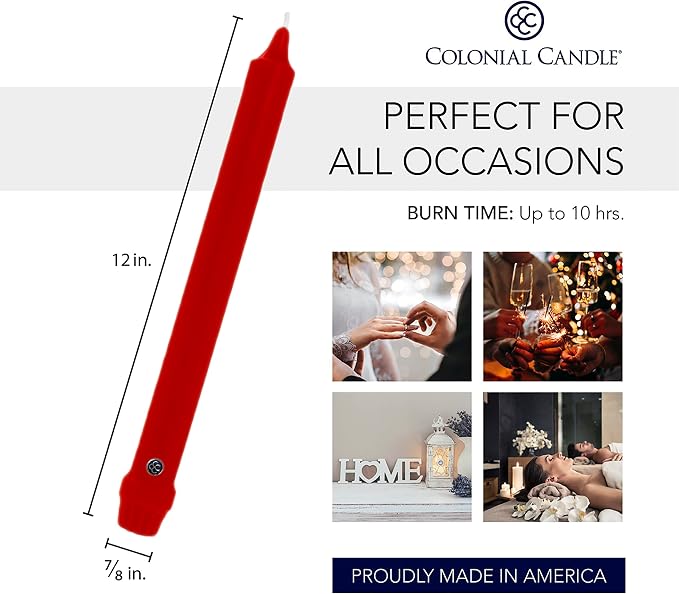 Colonial Dripless 12-Inch Candle with Classic Tip, Red