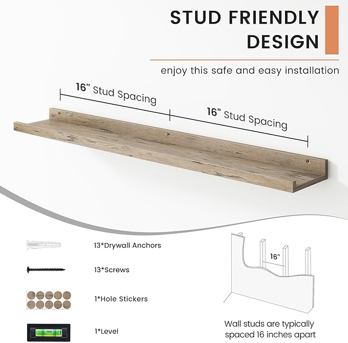 FLYJOE Floating Picture Ledge Shelves for Wall Set of 4, 36 Inch Wall Shelves with Lip Long Large Nursery Book Shelf for Toys Storage Kids Bookshelf Wall Mounted Living Room Bedroom Decor Frames