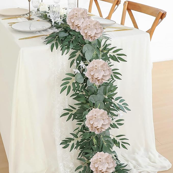AVIVIHO 10pcs Beige Hydrangea Artificial Flowers Bulk Fake Flowers Hydrangea Silk Flowers with Stems for Western Boho Decor,Home,Wedding Party DIY Pampas Grass Florals Arrangement Decoration