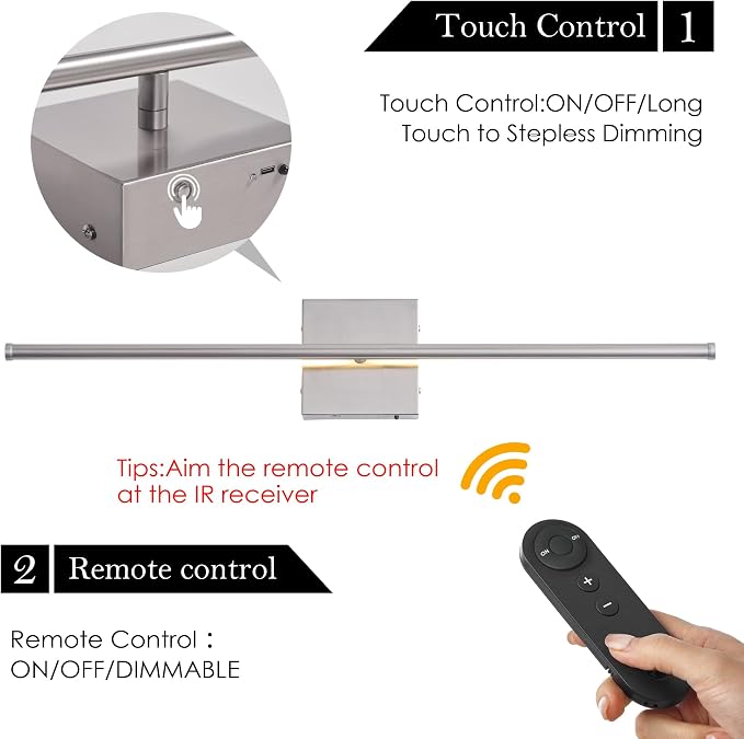 KARTOOSH 28.3 Inch Wall Sconces Battery Operated for Living Room Nickel | Rechargeable Wireless Wall Lamp Set of 2, 3000K Warm White Dimmable Wall Light Remote Control Indoor Lighting for Bedroom