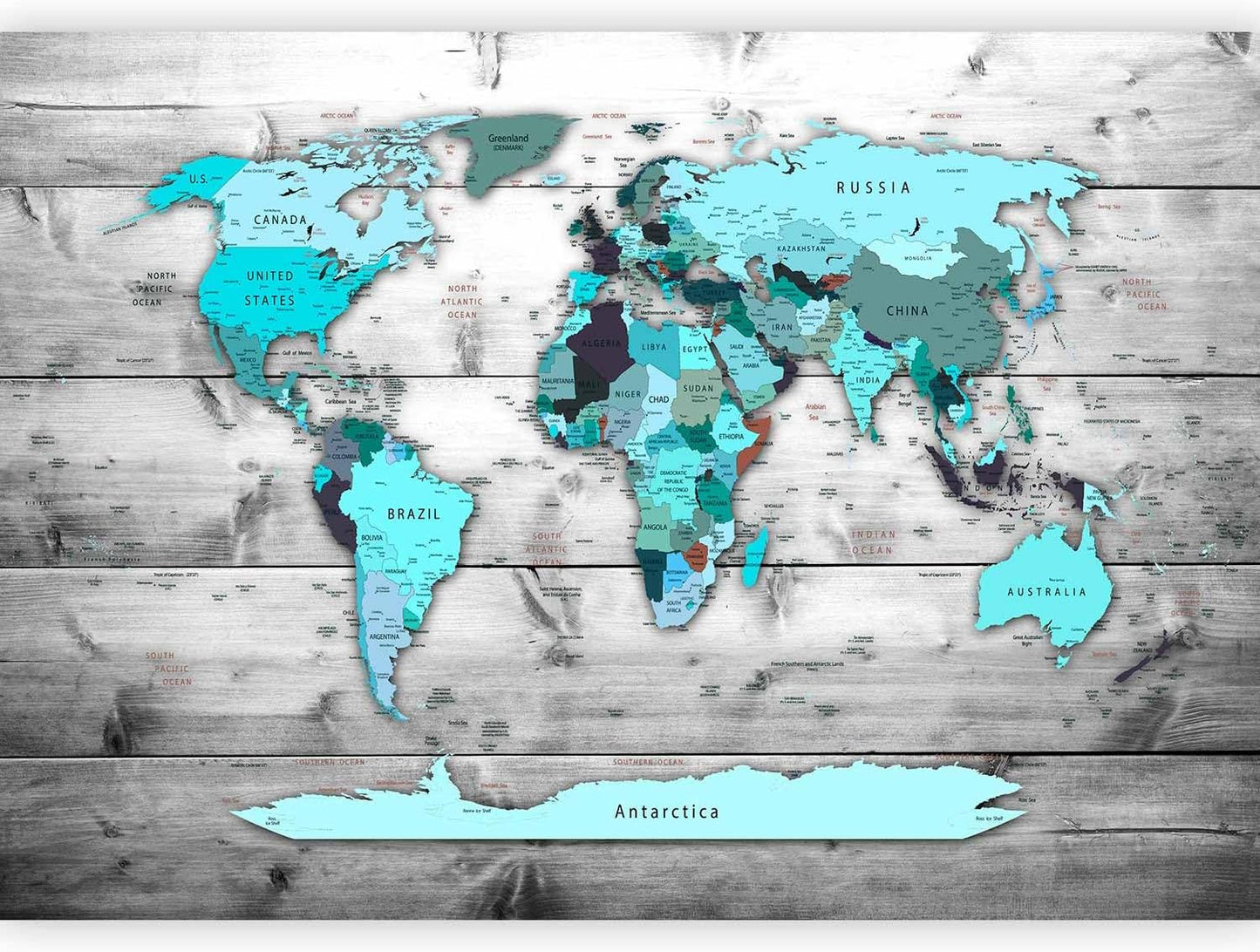 artgeist Premium Wall Mural World Map 138x101 in - XXL Non-Woven Wallpaper Fleece Wall Decor Photo Print Picture Image Design Home Map of The World k-B-0009-a-d