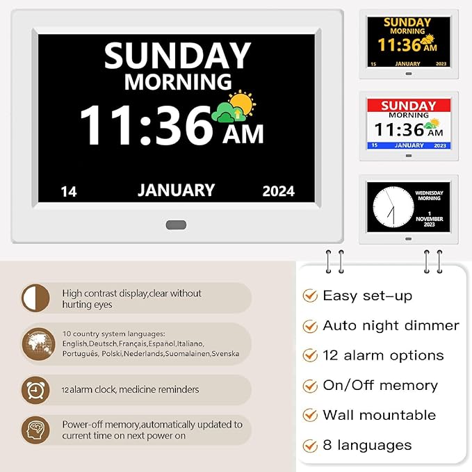 LXBYJKJ 11 Inch Digital Clock with Day and Date for Elderly Alzheimer's Clock Customizable Alarms 3 Display Modes Large Font Alarm Clock for Seniors Auto DST