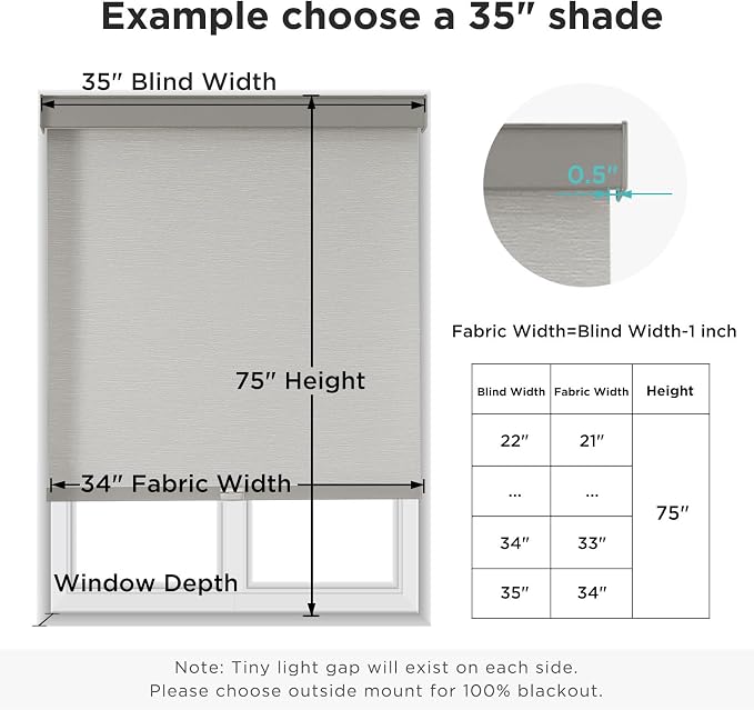 Joydeco 100% Blackout Roller Shades (Pro), Free-Stop Cordless Blinds for Windows, UV Protection, Natural Woven Blinds for Home and Office, Light-Proof Aluminum Cover (Light Grey, 47" W x 75" H)