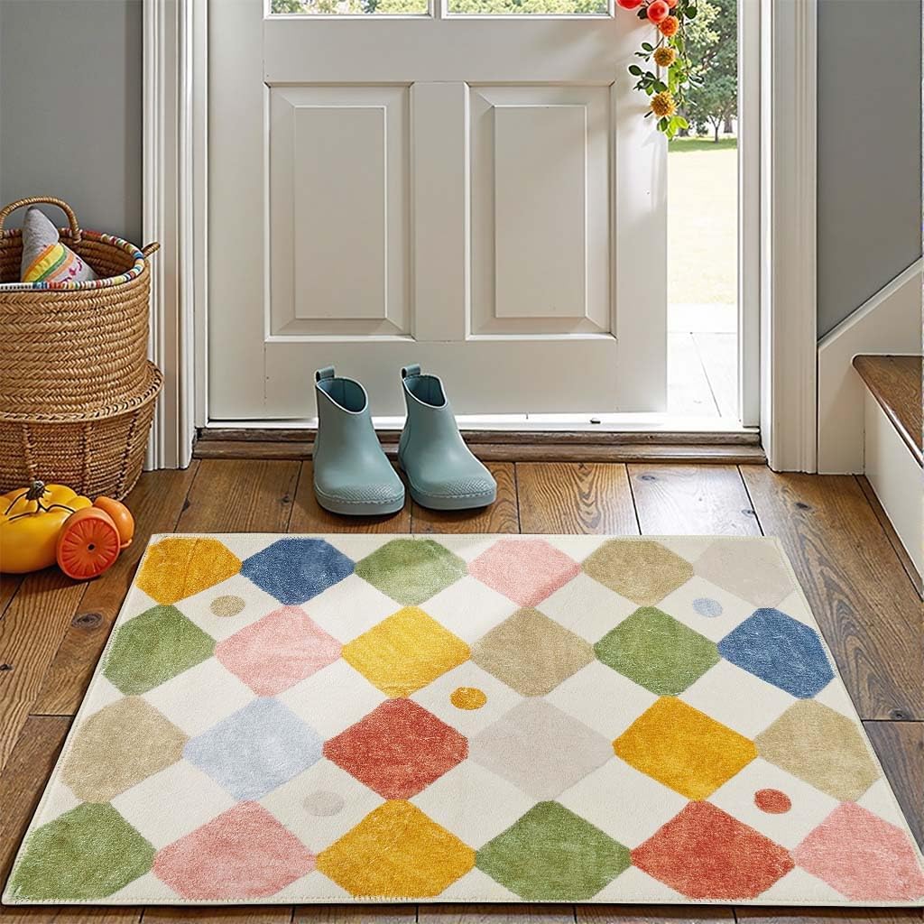jinchan Area Rug 2x3 Kids Entryway Washable Indoor Doormat Small Soft Non Slip Modern Rug Diamond Carpet for Nursery Room Bedroom Bathroom Circus on Cream
