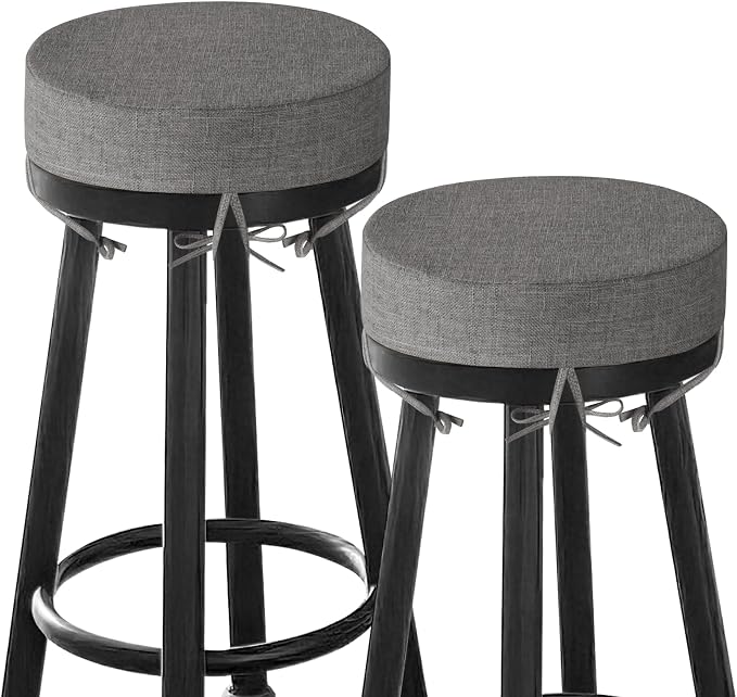 Bar Stool Cushions Round 3" Thick Round Seat Cushions for Chairs 2 Pack Non Slip Bistro Chair Pads with Machine Washable Cover (12 Inch, Light Grey)