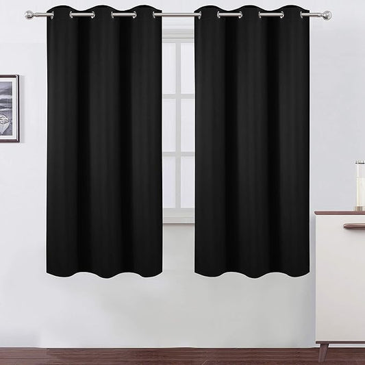 LEMOMO Black Thermal Blackout Curtains/38 x 63 Inch/Set of 2 Panels Room Darkening Curtains for Bedroom