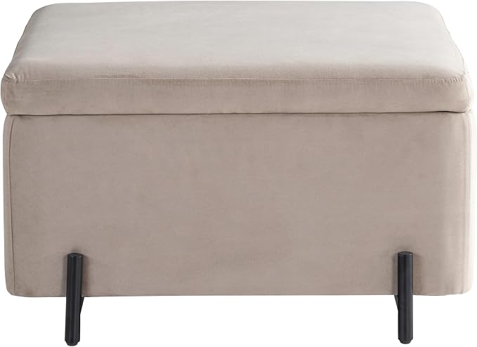 Studio Living® Connor 31.1" Large Storage Ottoman, Modern Boho, Matte Black Metal Legs, Velvet Fabric, Taupe