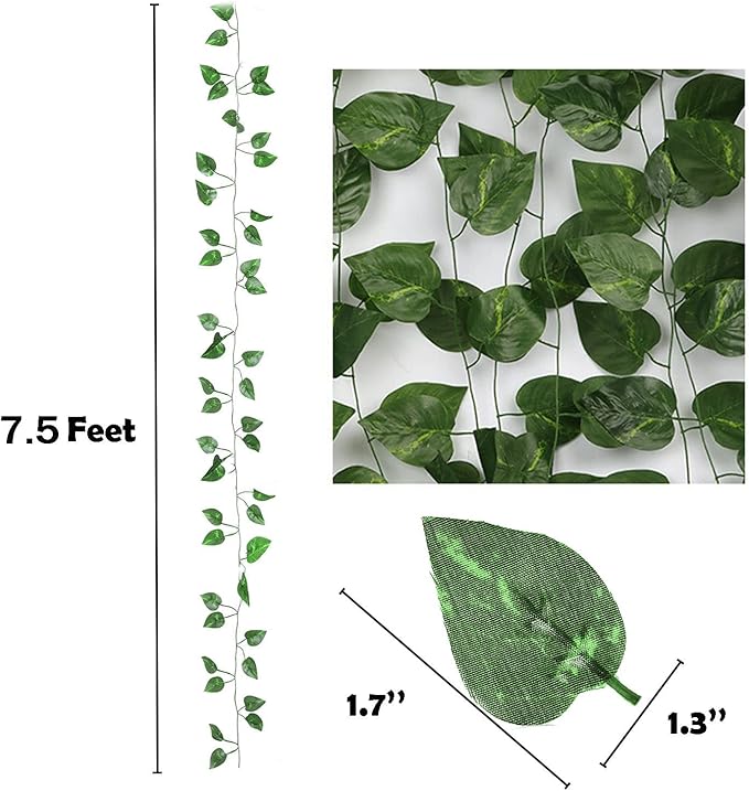 1008 Feet 144 Pack Fake Greenery Ivy Leaf Plants, Hanging Garland Vine Leaves, Artificial Flowers Foliage for Bedroom Wall Decor