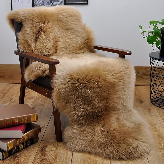 HUAHOO Premium Genuine Sheepskin Rug Mocha Real Australia Sheepskin Natural Luxury Fluffy Lambskin Fur Area Rug Seat Covers for Kids Bedroom Sofa Chair Cover Pets Dogs Mat Double Pelt/2' x 6' Mocha