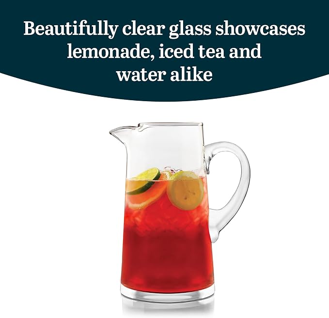 Libbey Cantina Clear Glass Pitcher, 90 Oz, Modern, Elegant Glass Pitcher for Cocktails, Iced Tea & More, Handblown Beverage Serveware for Parties