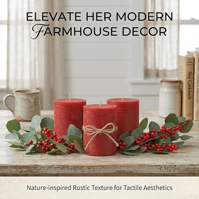 Red Rustic Pillar Candles 6 Pack, 2.8" x 4" Soy Wax Candles, Up to 55 Hours Burn Time, Smokeless Unscented Farmhouse Candles for Home Decor, Wedding & Emergency Use