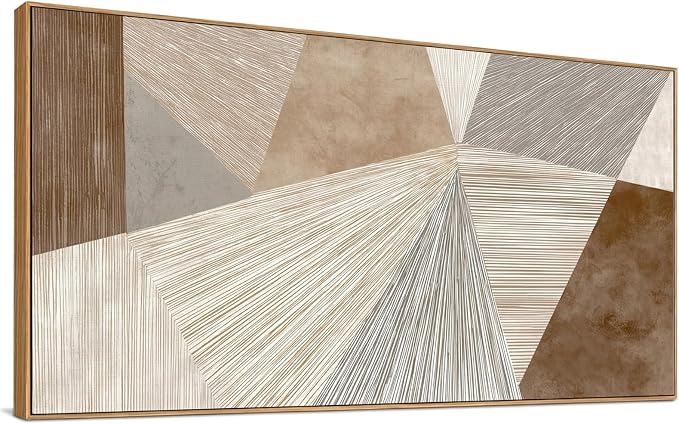 HUADAOART Abstract Geometric Canvas Wall Art 20x40 Inch - Neutral Brown Beige Framed Wall Decor for Living Room Minimalist Modern Line Art for Bedroom Large Horizontal Wabi Sabi Wall Painting
