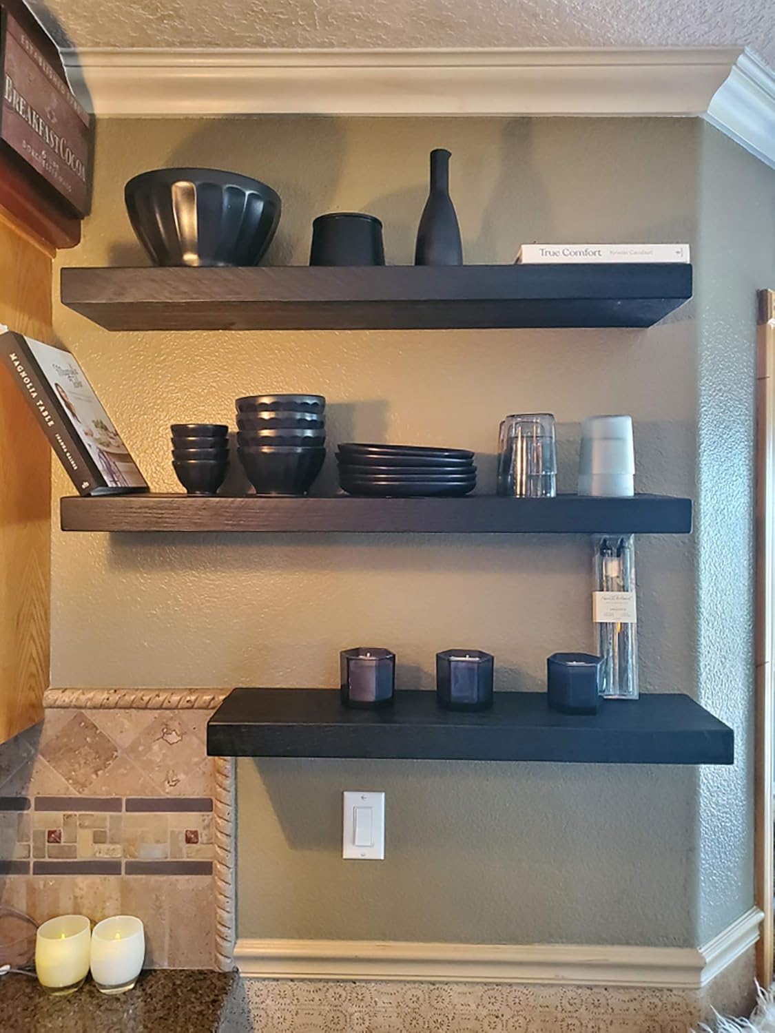 Joel's Antiques 24 Inch Wooden Floating Shelves for Wall - 24x12x2 in - Made of Natural Wood - Short Deep Heavy Duty Rustic Wall Shelves for Bedroom - Perfect for Bathroom, Kitchen - Mocha