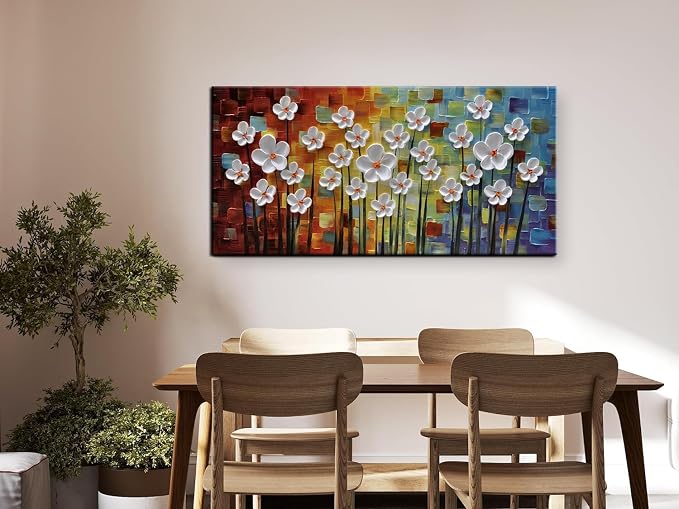 YaSheng Art - 3D Textured Wall Art Hand painted Oil Paintings Floral , Beautiful colorful Canvas Wall Art ,Modern Abstract Artwork, Texture Flowers Paintings, bathroom living room for Wall Art ,Home Wall Decor Picture 24x48inch
